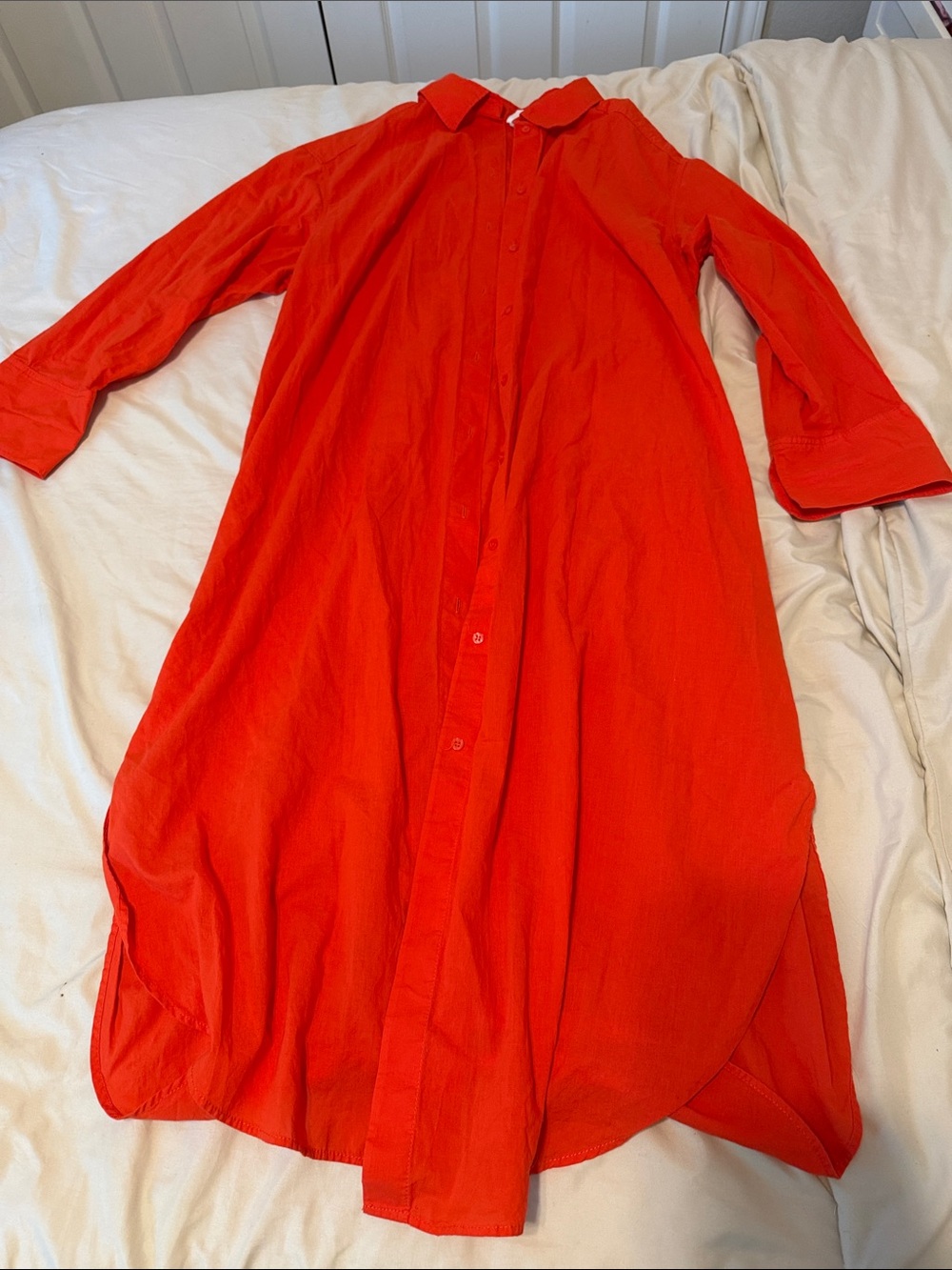 H&M Bright Red Midi Shirt Dress